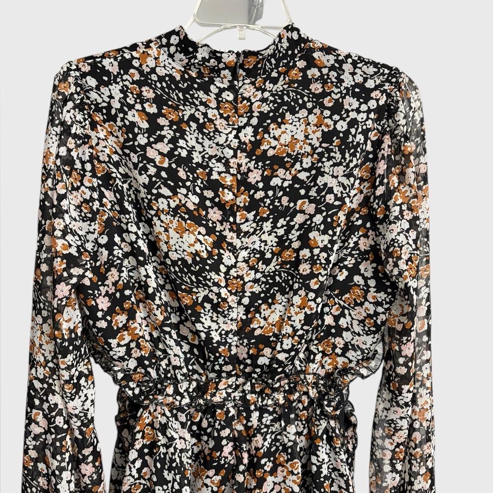 Lulus Autumn Bliss Floral Print Cutout Mini Dress Size L Long Sleeve Evening - Picture 11 of 16